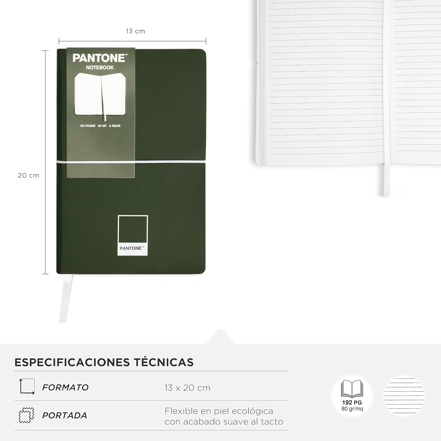 OSAMA Pantone Urban Notebook 13 x 20 cm with 192 Lined Pages, Flexible Soft Touch and Elastic Cover, Notebook with Bookmark and Inner Pocket, Diary Notebook for Stationery and Stationery