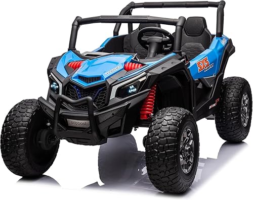 sopbost Coche de paseo de 2 plazas con control remoto de 24 V 4WD, juguetes para niños, camiones a batería con neumáticos EVA, juego de música, rosa