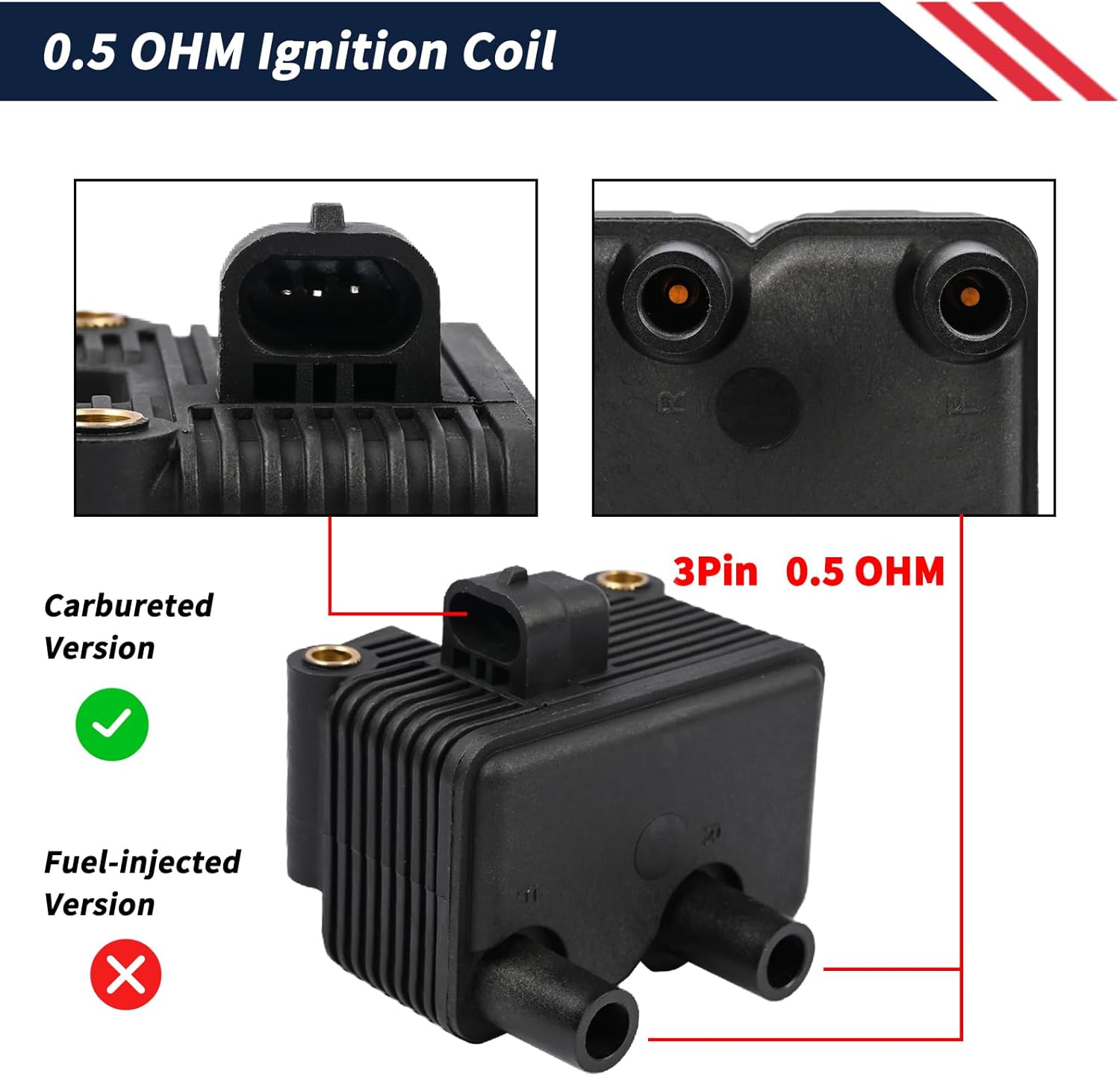 0.5 OHM 3Pin Ignition Coil 31655-99 2102-0225 Compatible with Harley-Davidson FXD Dyna Super Glide Touring Fat Boy Heritage Softail Electra Glide 1999-2006 Only Carbureted Version