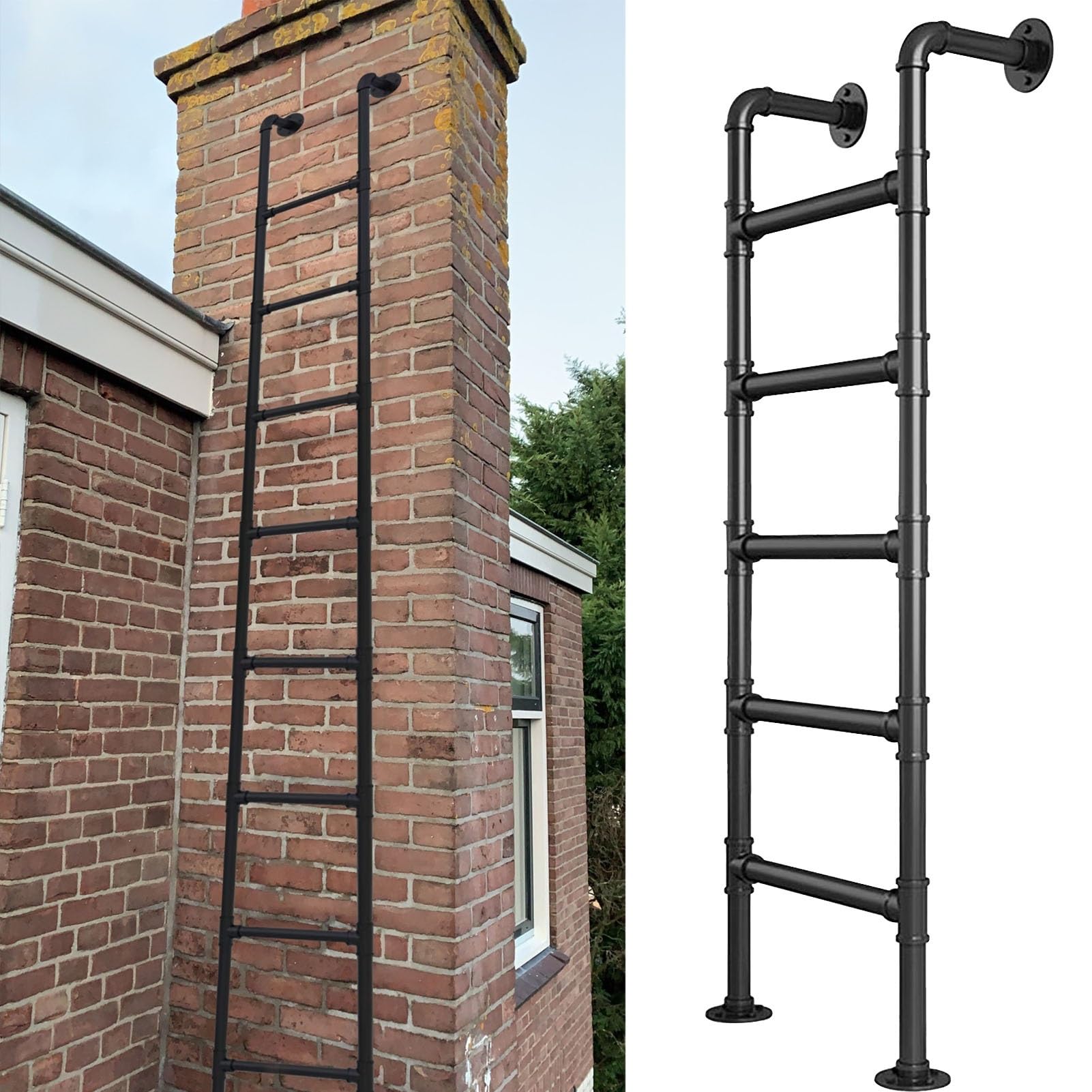 Escalera de litera industrial de tubo negro de 170 cm para loft y sótanos modernos