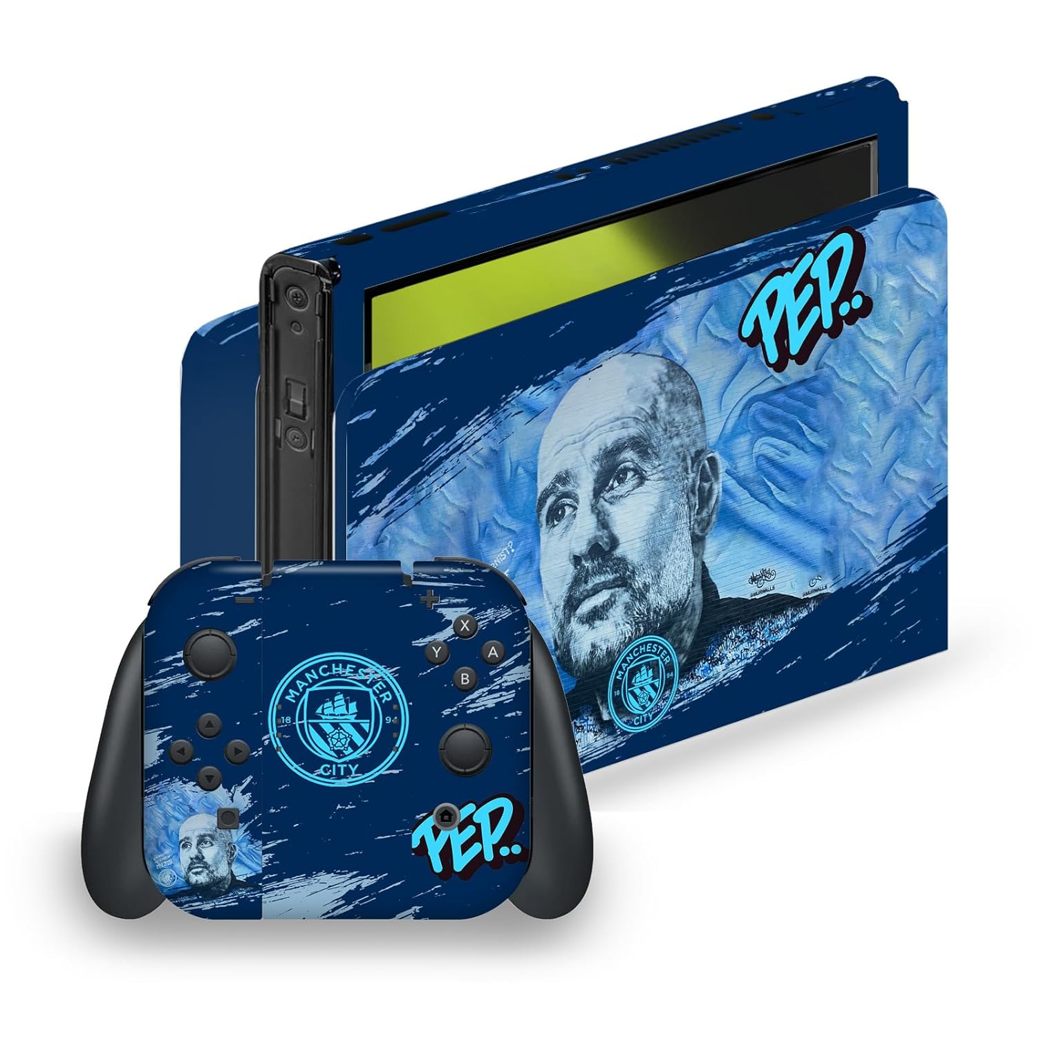 Head Case Designs Officially Licensed Manchester City Man City FC Pep Guardiola Graffiti Collection by Murwalls Vinyl Sticker Gaming Skin Decal Cover Compatible With Nintendo Switch OLED Bundle