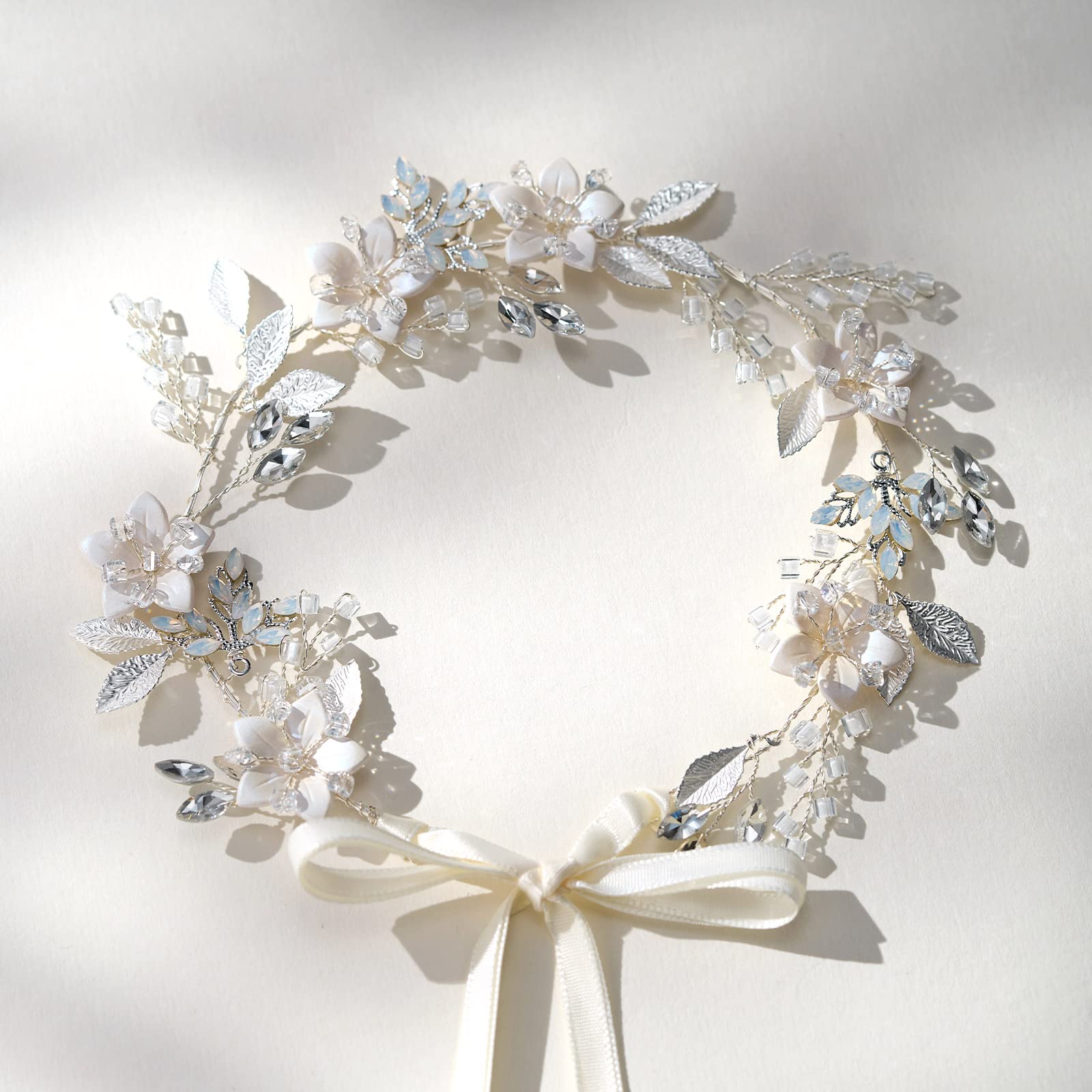 SWEETV Handmade Floral Bridal Headband Wedding Hair Accessory