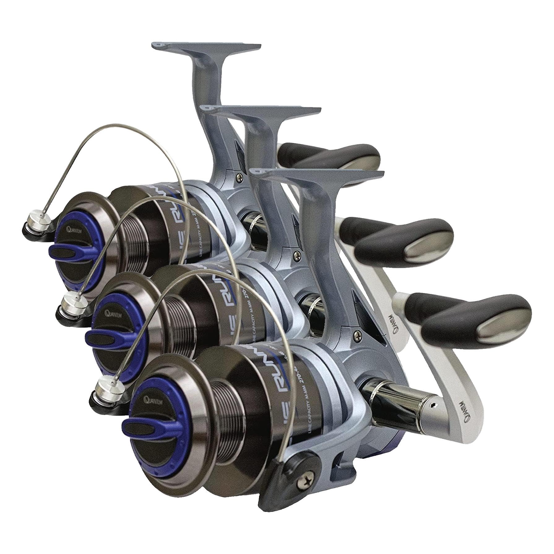 Amazon.com : Quantum Blue Runner Spinning Fishing Reel, Size 40 Reel, Changeable Right- or Left-Hand Retrieve, Lightweight Composite Body, TRU Balance Rotor, 5.2:1 Gear Ratio, Blue, Clam Packaging (Pack of 3)