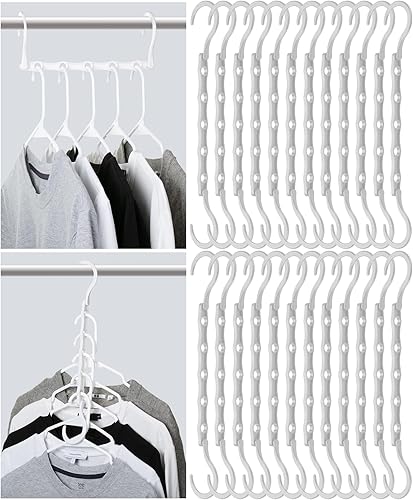 Mr. Pen - Perchas de ahorro de espacio para ropa, 24 piezas, color blanco, perchas de plástico para ropa que ahorran espacio, 5 ranuras, ganchos