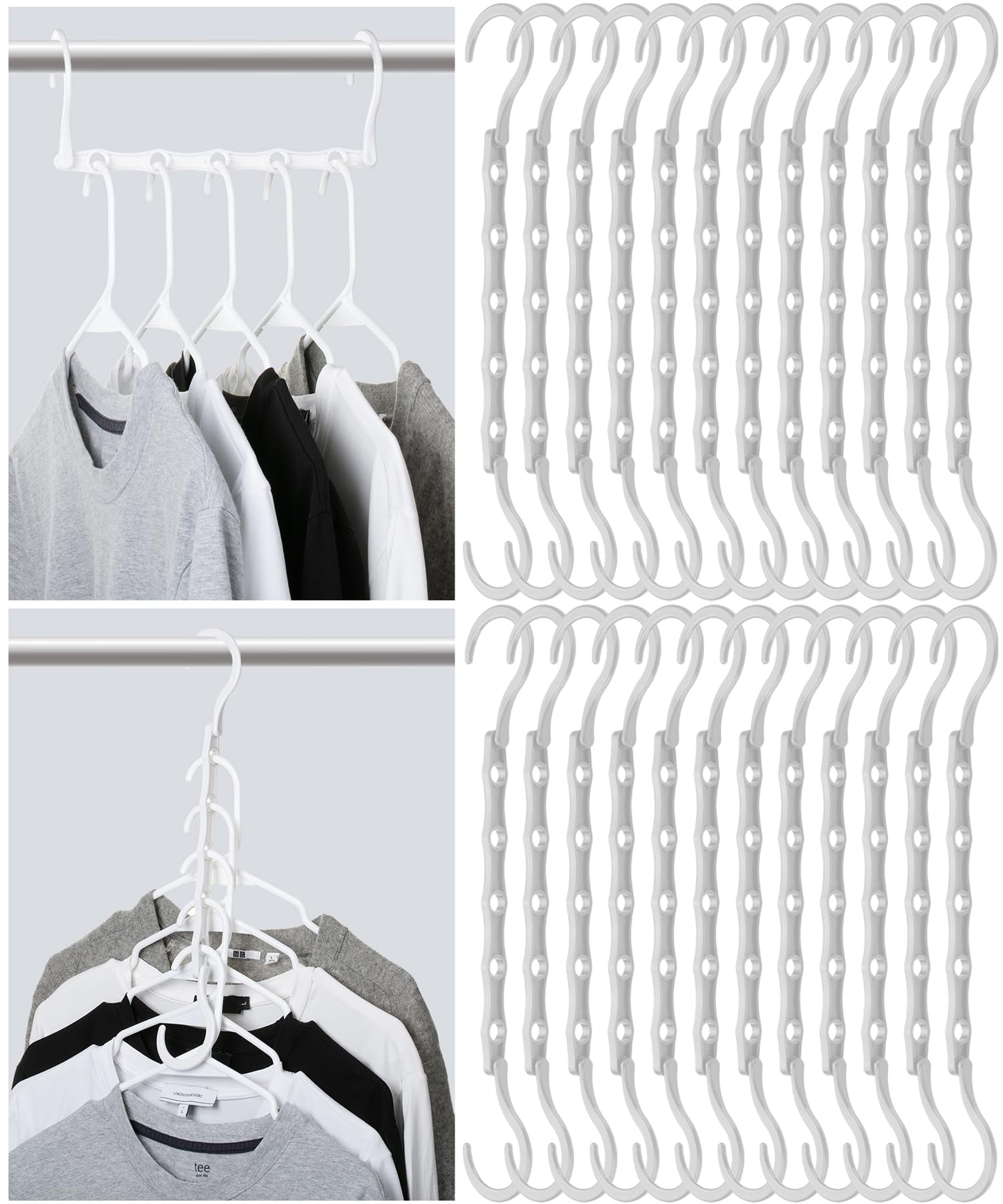 Cintres blancs pour penderie ordonnée et aménagement d'un petit dressing moderne
