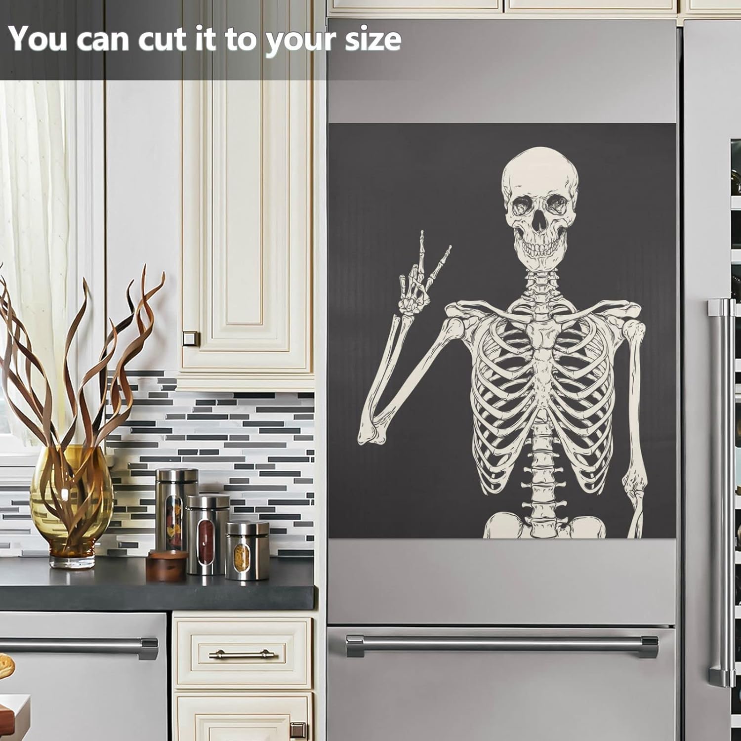 Human Skeleton Dishwasher Magnet Cover, Halloween Dishwasher Magnetic Stickers Panel Decal for Home Kitchen Decorative Fridge Wash Machine 23" W x 26" H