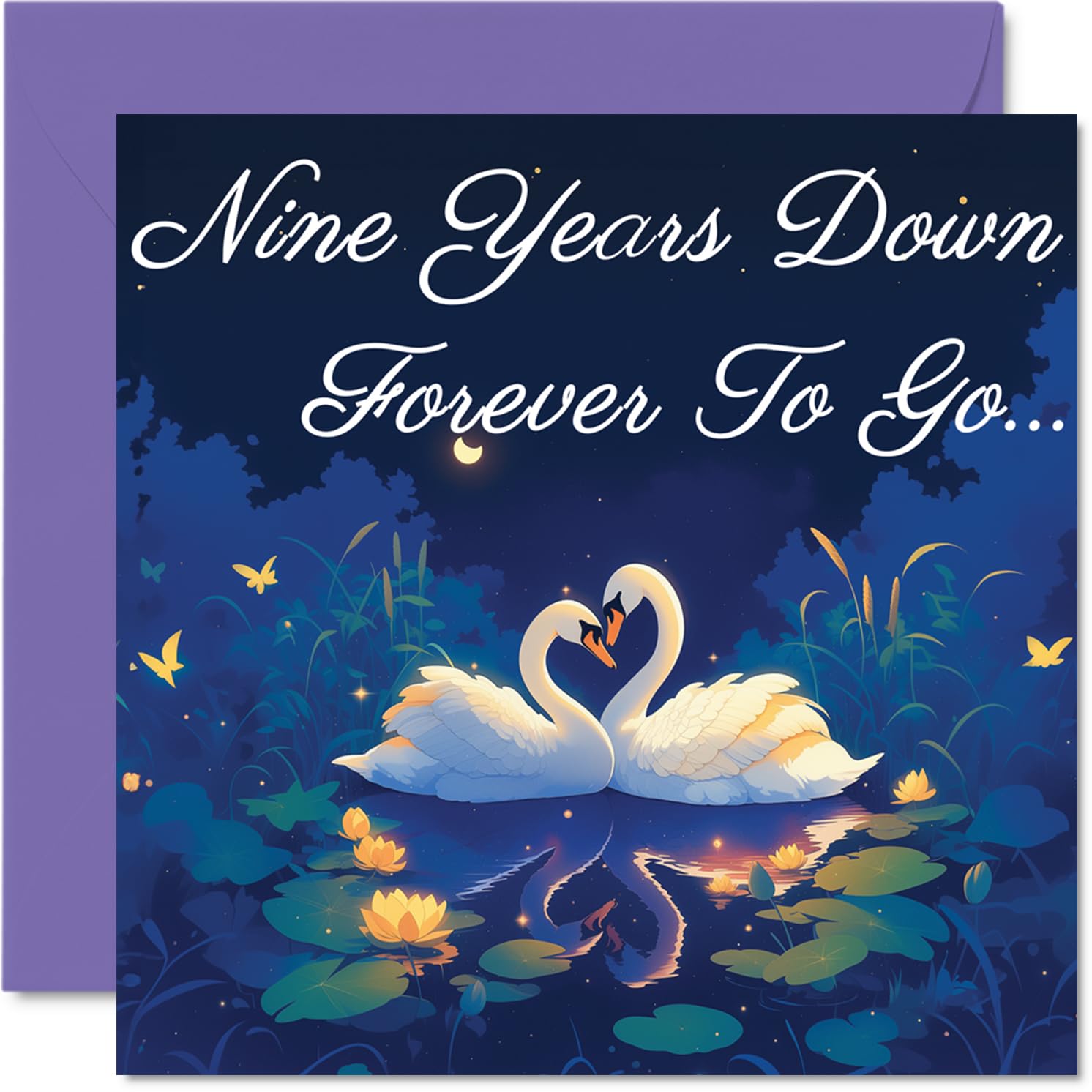 9th Anniversary Card - Swans in Love Nine Years Down - Congratulations Cards for 9th Anniversary, 145mm Congratulations Greeting Card