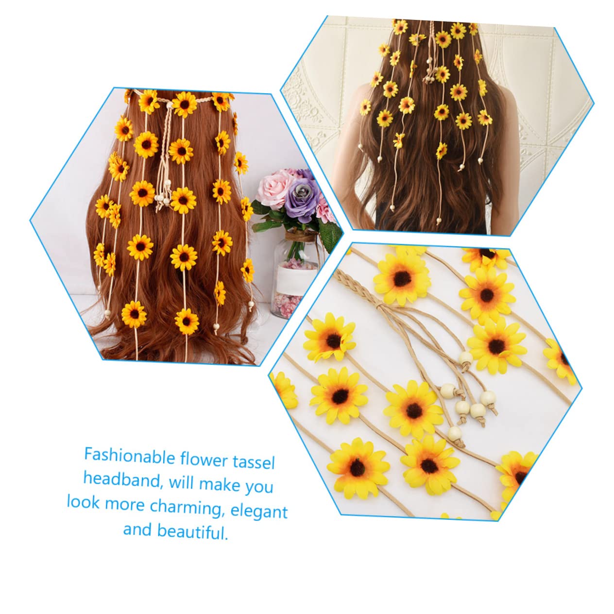 Bandeau Tournesol Jaune en Tissu, Serrage-tête Ajustable pour Femmes