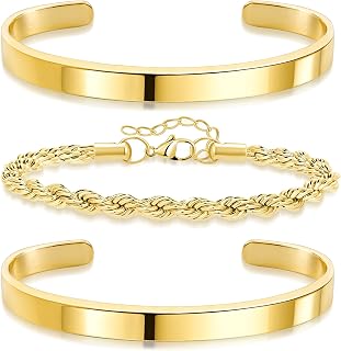 Gold Bracelets for Women Non Tarnish Dainty 14K Gold Plated Bangle Cuff Bracelets Stack for Women,Waterproof Stackable Bracelet Gold Jewelry Trendy Gifts Adjustable
