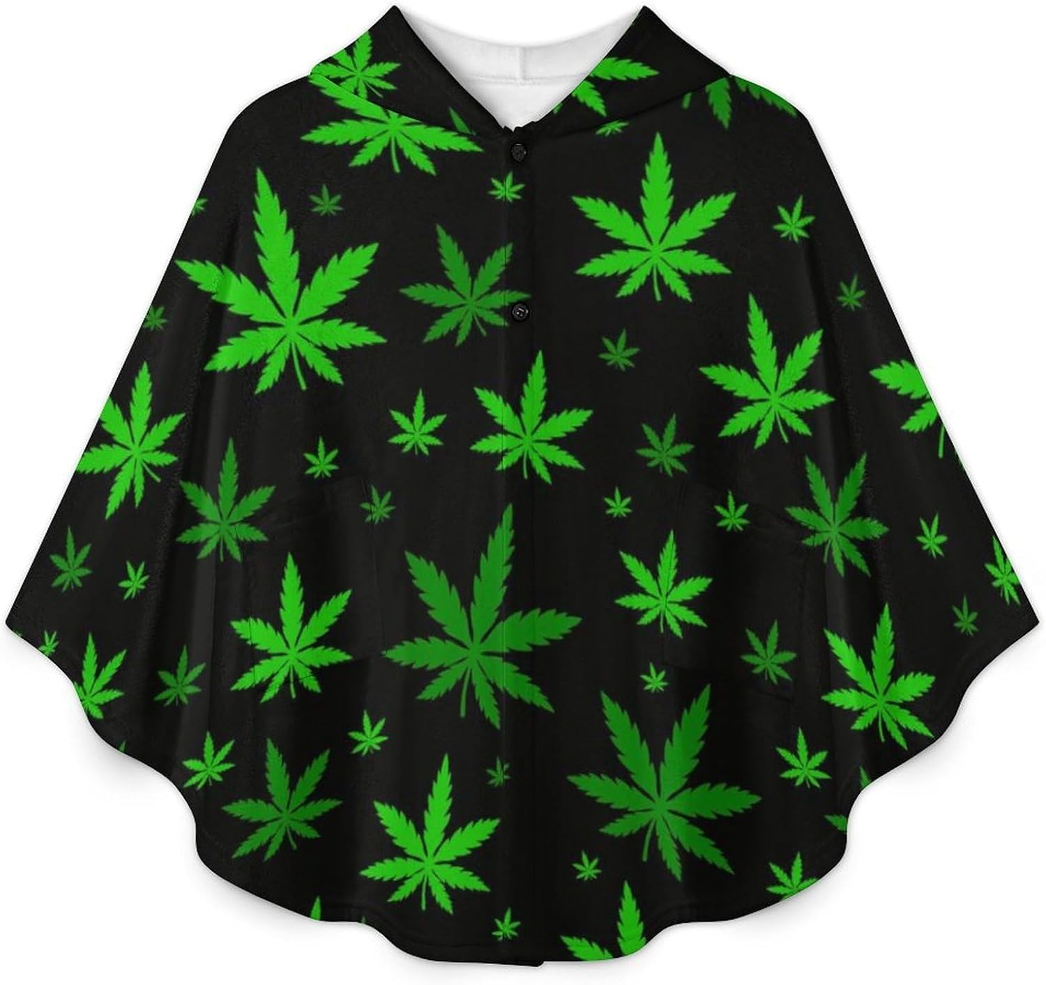 Green Weed Wearable Blanket with Hooded Flannel Blankets Cape with Pocket