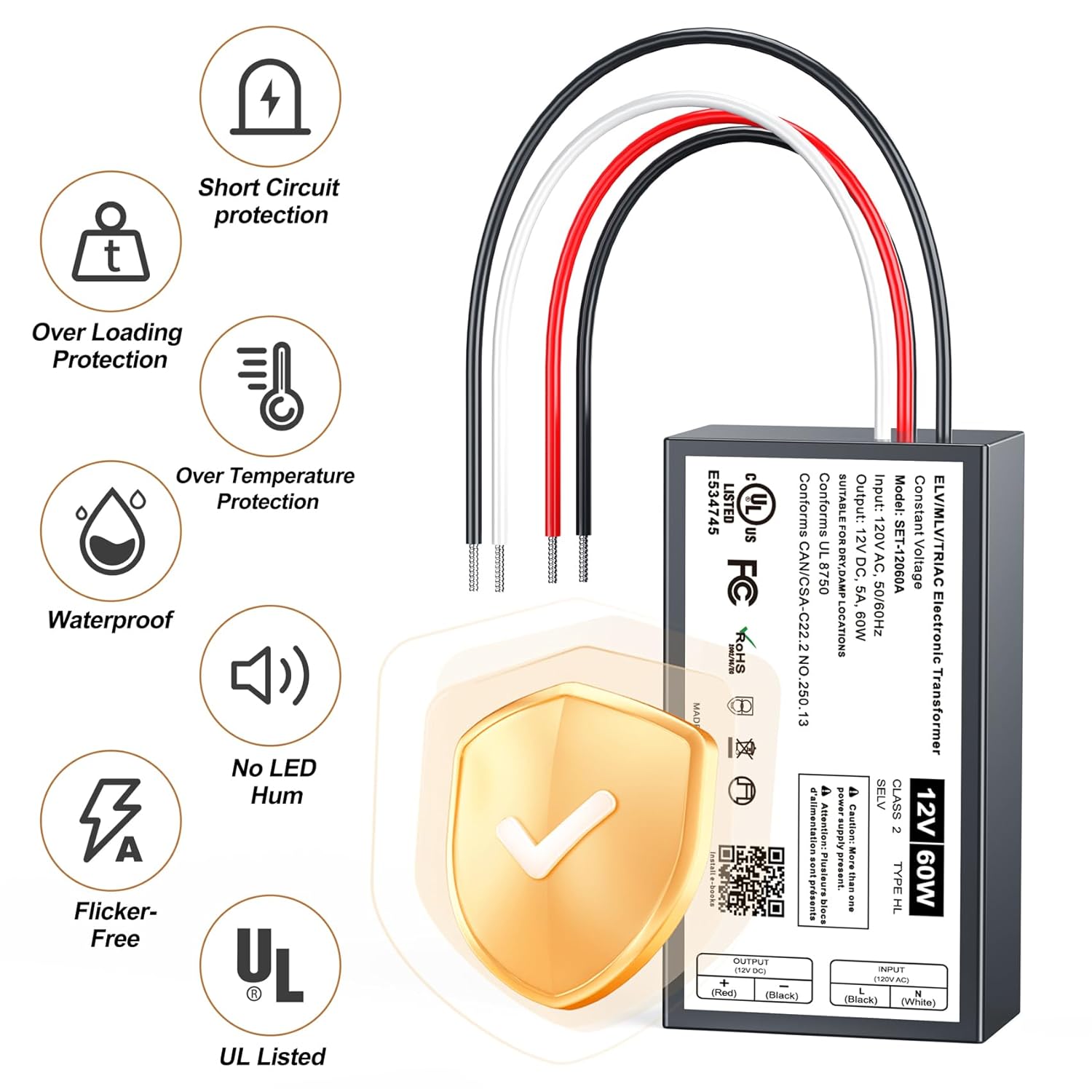 12V Dimmable LED Driver, 60W Triac ELV/MLV LED Transformer Compatible with Lutron&Leviton Switches, Dimmable Power Supply 60W 12V for Light Stirps, Smooth Flicker Free Dimming - Image 8