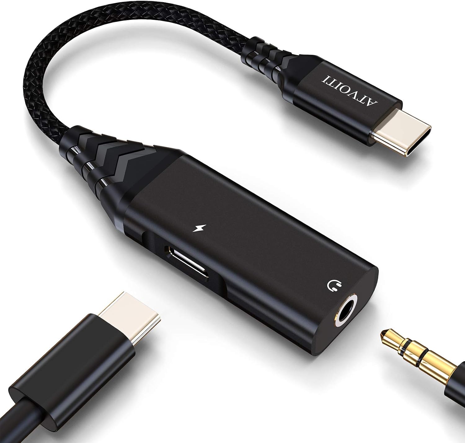 Atvoiti USB C to 3.5mm Headphone and Charger Adapter, 2-in-1 Type C to Aux Audio Adapter with PD 30W Fast Charging for Stereo, Earphones, Compatible with Pad Pro 2020, Galaxy S20/S10, Pixel 3/4