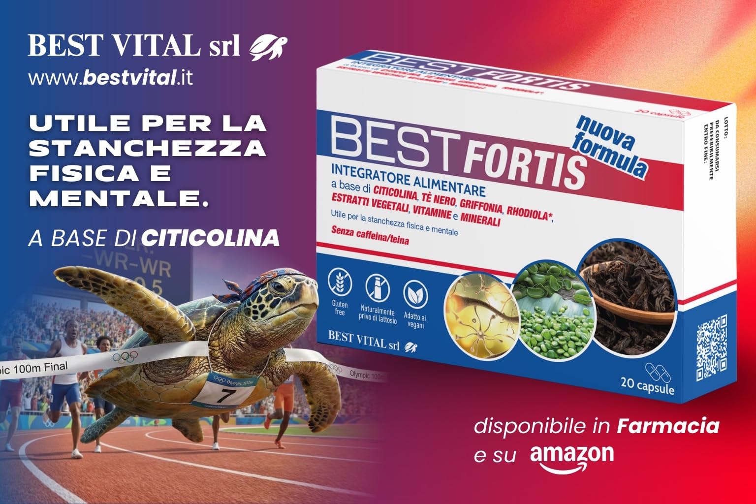 Best Fortis Nuova Formula - Integratore Alimentare a Base di Citicolina, Tè Nero, Griffonia, Rhodiola e Vitamine, 60 Capsule