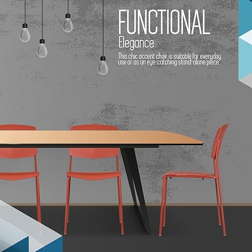 Miniatura 9 de Zuho II - Silla apilable moderna, color naranja fuego, juego de 2, sillas apilables de plástico sin brazos para exteriores, comedor, patio, cocina,