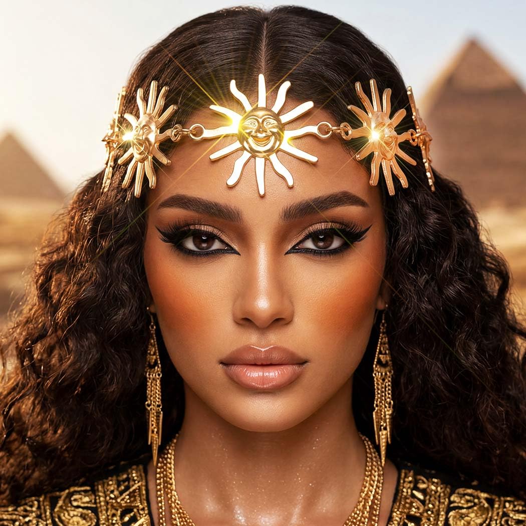 Gortin Boho Head Chain Jewelry Gold Headpiece Sun Greek Goddess Headband Festival Cosplay Hair Accessories for Women (Gold)