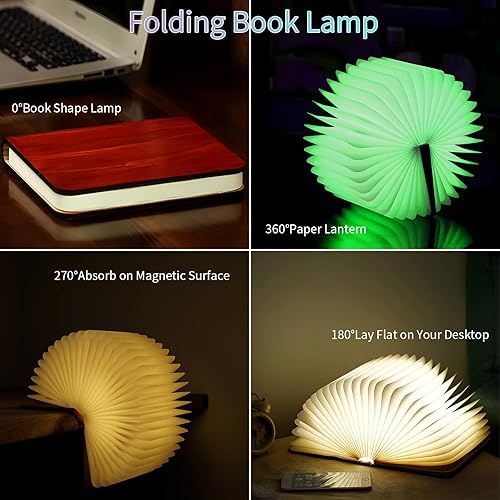 Miniatura 3 de Vergissm Luz de libro de madera, 3 colores plegable lámpara de libro luz blancaluz amarillacolores de luz amarilla cálida LED libro luz para