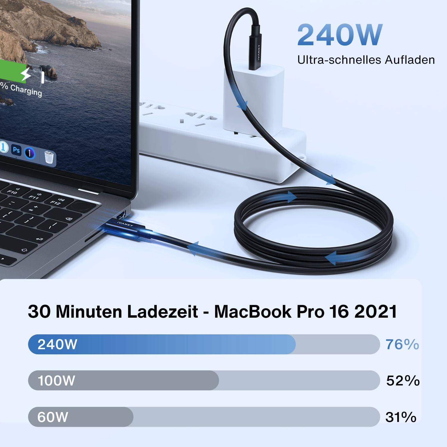 IVANKY Thunderbolt 4 Kabel 1.5M [Intel-zertifiziert], 240W USB C Ladekabel, 40Gbps Daten 8K Video, für MacBook Air/Pro M5, MacBook Neo, iPhone 17/17e/16, iPad Air M4, Samsung, USB4 Kompatibel