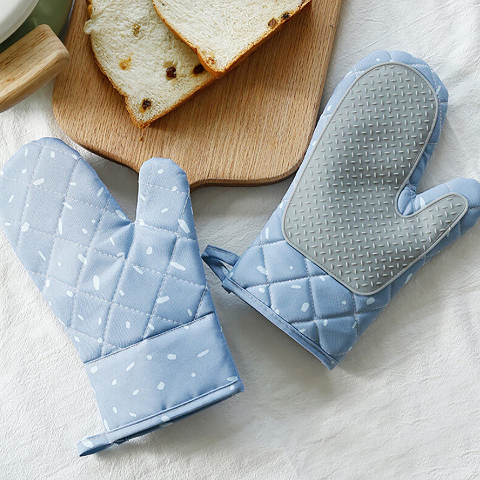 Guantes de horno resistentes al calor hasta 300 °C, guantes de horno de algodón y silicona, guantes para hornear para hornear, cocinar a la parrilla, gris