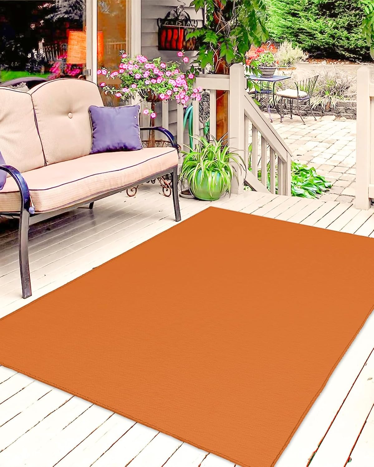 Outdoor Rug 4x6 ft Bright Orange Outdoor Large Area Rug Non Slip Rubber Solid Color Washable Front Door Mat RV Rug Camping Carpet Patio Outdoor Rugs for Backyard Balcony Deck Porch Indoor Outside