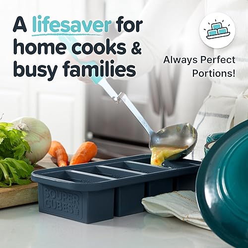 Miniatura 9 de Souper Cubes Bandeja de silicona para congelador de 1 taza con tapas, perfecta para almacenar caldo, sobras, arroz, salsa y más, moldes de silicona