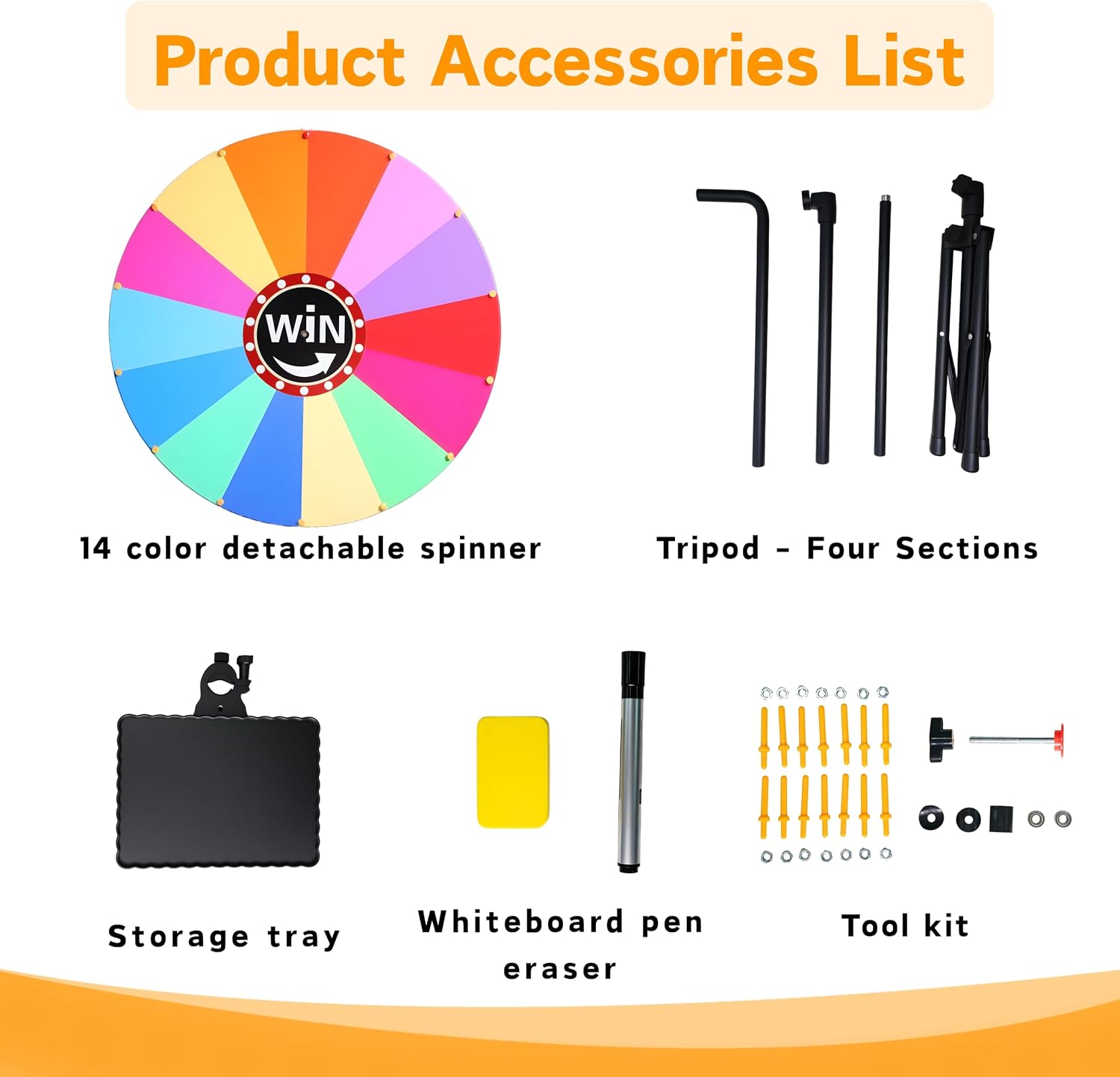 24-inch Spinning Prize Wheel, 14 Color Partitions Ajustable 34" - 65" Height Spin The Wheel Game with Stand, Spinning Wheel with Storage Rack, Ideal for Party Class Supermarket