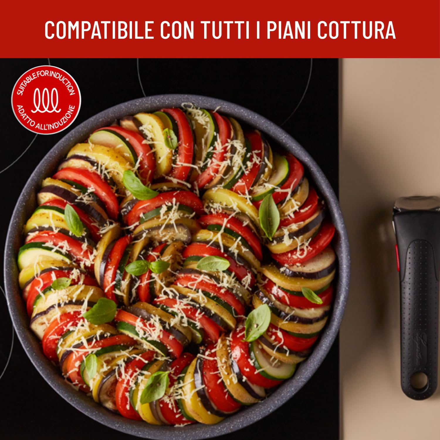 Lagostina Ingenio Mineralis Eco Set Padelle Antiaderenti in Alluminio 100% Riciclato, Adatto all’Induzione, 10 Pezzi, Casseruola 16cm, Padella 28cm, Tegame 24cm, Wok 26cm, 5 Coperchi e Manico