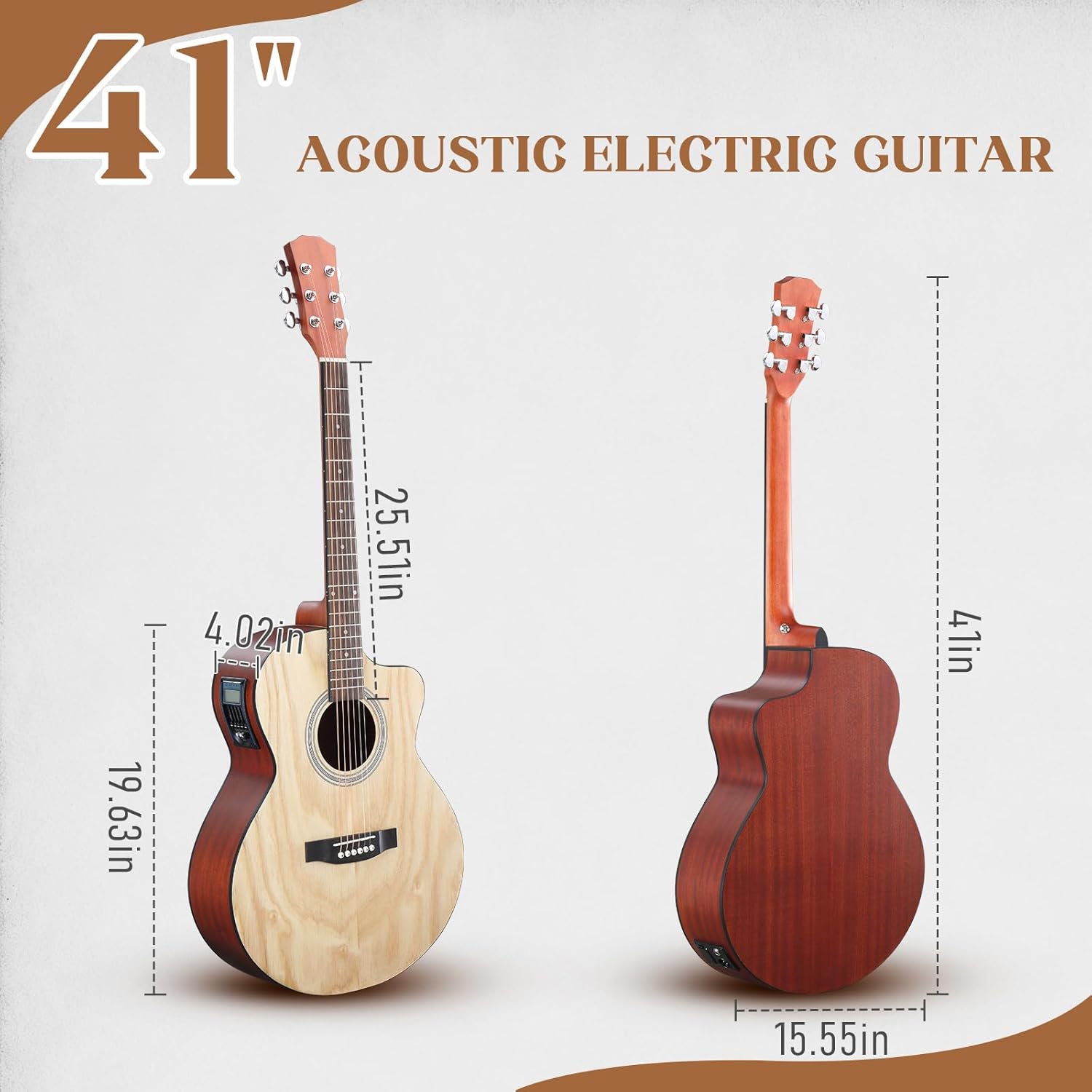 Ktaxon Full Size Acoustic Electric Guitar with 15W Amp, 41 Inch Wood Body Adults Guitars Beginner Kit W/Gig Bag, Strap, Picks & Capo, Natural