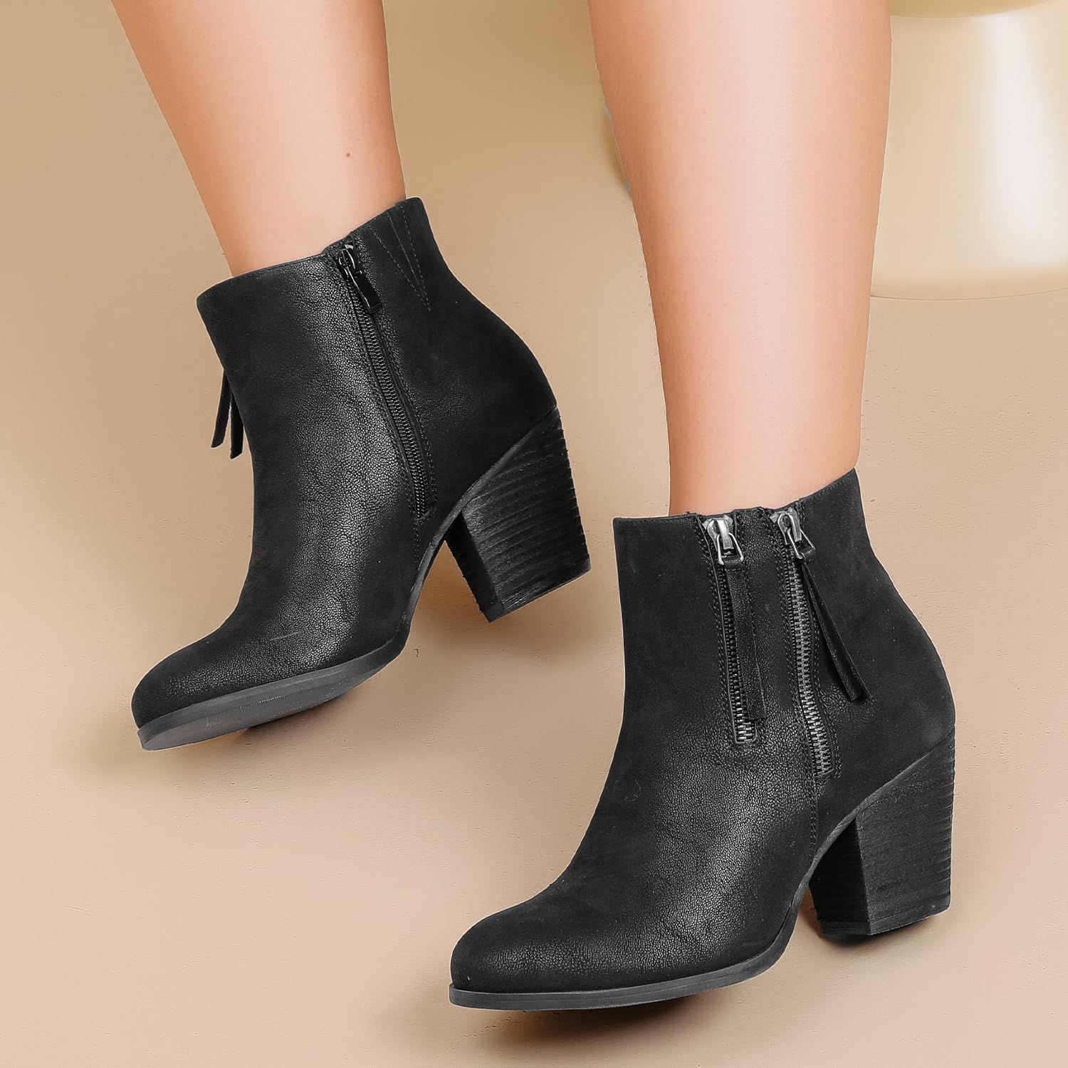 Luoika Women's Wide Width Ankle Boots, Chunky Heel Side Zipper Extra Wide Short Booties. - Image 6