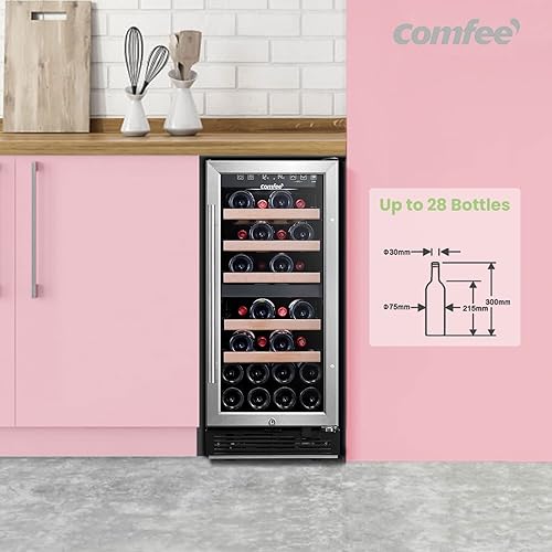 Miniatura 8 de COMFEE' CRW28B7AST Enfriador de vino independiente e integrado, refrigerador de vino de 28 botellas, zona de enfriamiento doble, control digital,