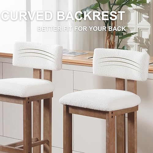 Miniatura 7 de DUOMAY Juego de 2 taburetes de bar modernos, taburetes de bar de 30 pulgadas de altura de mostrador con respaldo y patas de madera maciza, taburetes