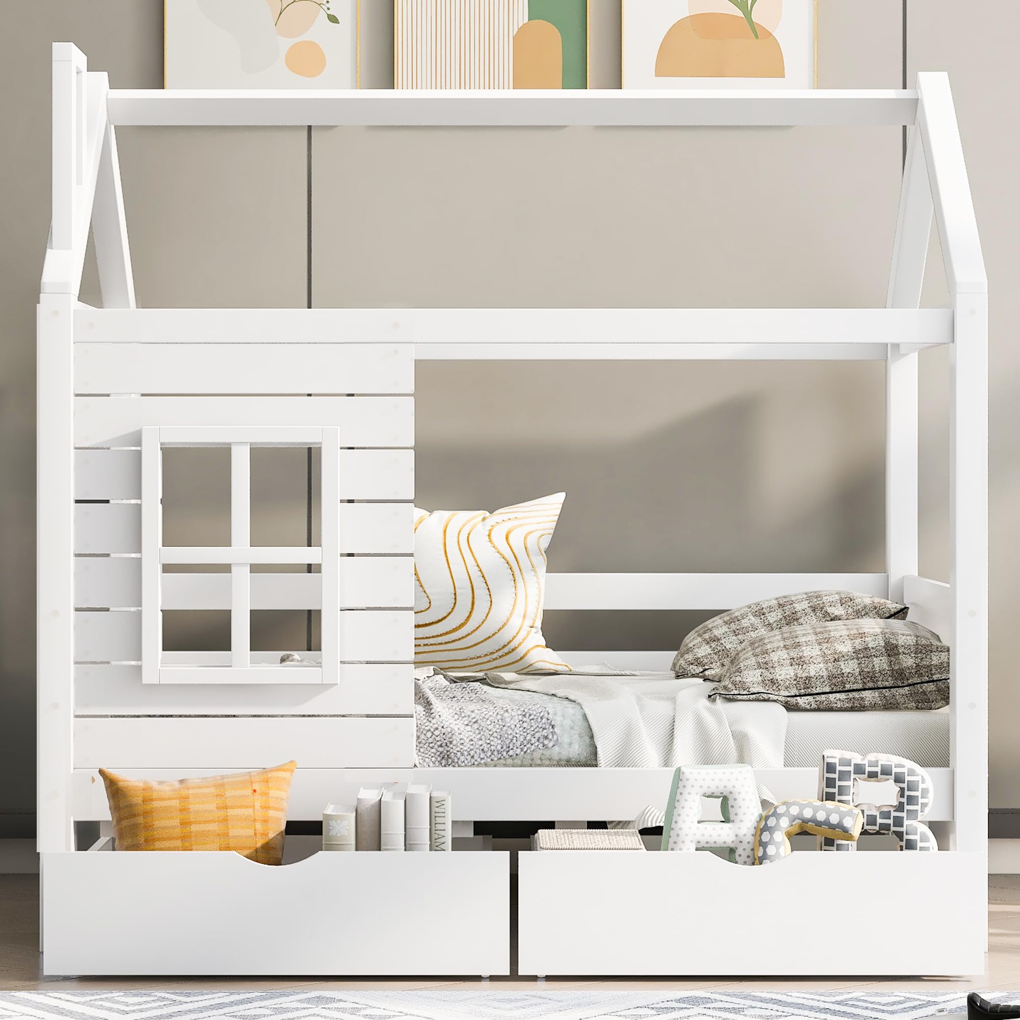 Lettino per bambini, 80 x 160 cm (dimensioni interne), con protezione anti-caduta versatile, in legno, per ragazzi e ragazze, in legno massiccio, per bambini, colore: bianco