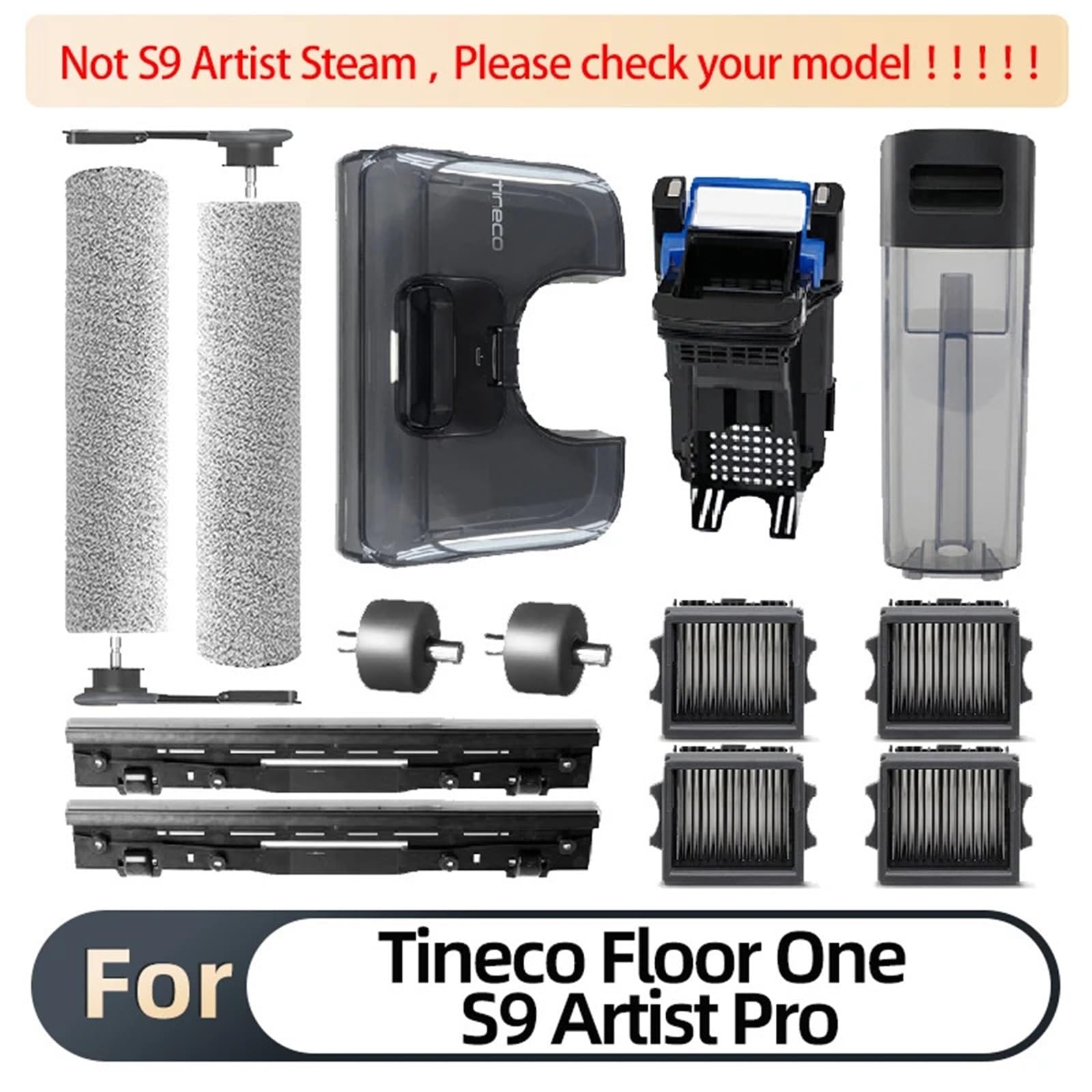 Compatible con Tineco Floor One S9 Artist Pro aspiradora en seco y húmedo, Cepillo for Tanque de Agua, Rodillo y Pieza de Filtro HEPA(5B5F1SSW)