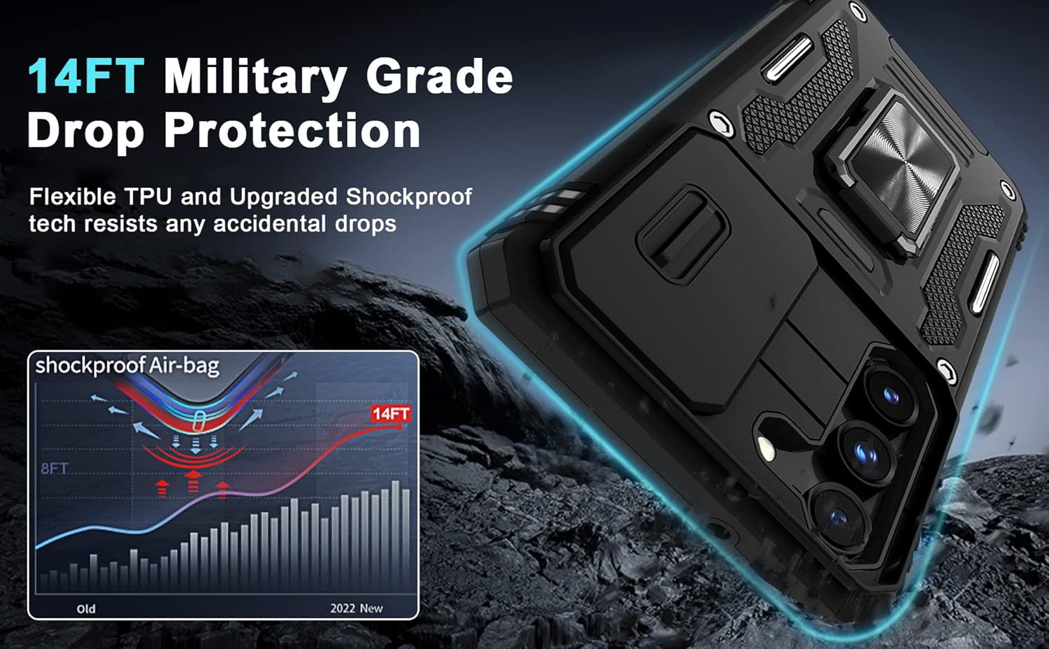 DEERLAMN Case for Samsung Galaxy S23+ Plus with Slide Camera Cover+Screen Protector(1 Pack),Rotated Ring Kickstand Military Grade Shockproof Protective Cover-Black - Image 4