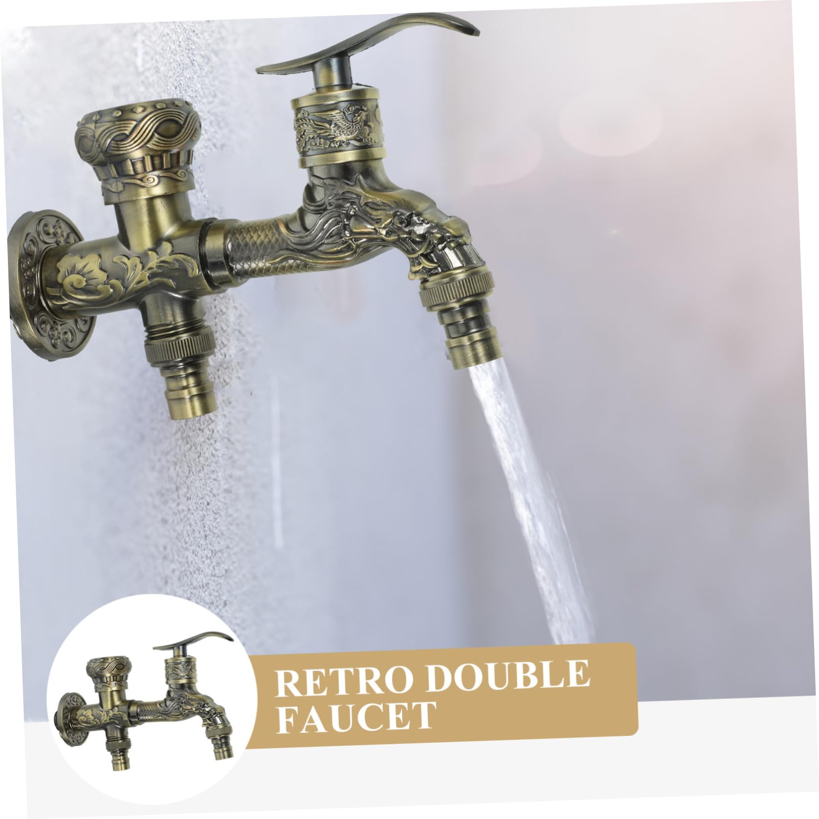 Rubinetto Vintage Doppia Uscita in Lega di Zinco per Lavanderia e Cucina, Rubinetto da Parete Anticato per Lavatrice e Uso Esterno, Accessorio Funzionale per Stile Casuale