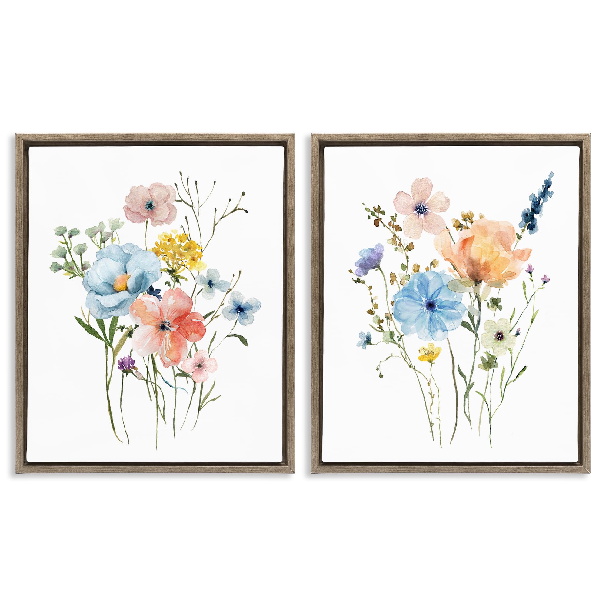 Stupell Industries Pastel Wildflower Bouquet Pair 'Wildflower Sprig Bundles'| 2Pc Floating Frame Art Set 2