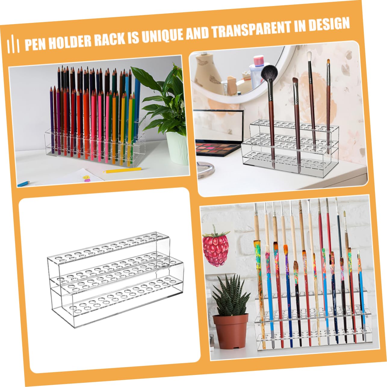 VILLCASE 2pezzi Portapenne in Plastica Trasparente da Organizzatore da Scrivania Espositore per Penne e Matite Contenitore Multiforo per Ufficio e Scuola
