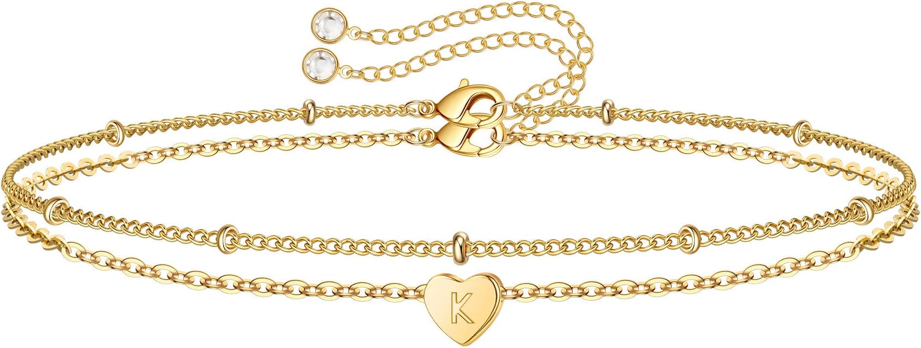 TurandossDainty Heart Initial Bracelets for Women Girls, 14K Gold Filled Handmade Personalized Letter Layered Heart Initial Bracelets for Women Teen Girls Jewelry Gifts