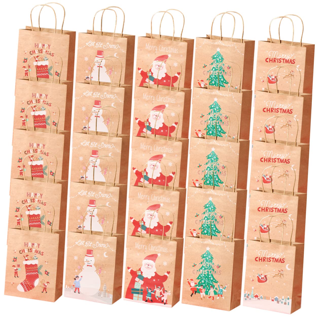 Abaodam 25pezzi Sacchetti Regalo di Natale in Carta Borse per Dolcetti e Piccoli Regali per Feste Bomboniere e Cioccolatini Leggeri e Manici Sicuri per Usi Natalizi
