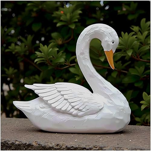 Estatua de cisne de resina para el hogar y el jardín, elegante figura de cisne blanco de 8.66 pulgadas, adorno de césped al aire libre, escultura de