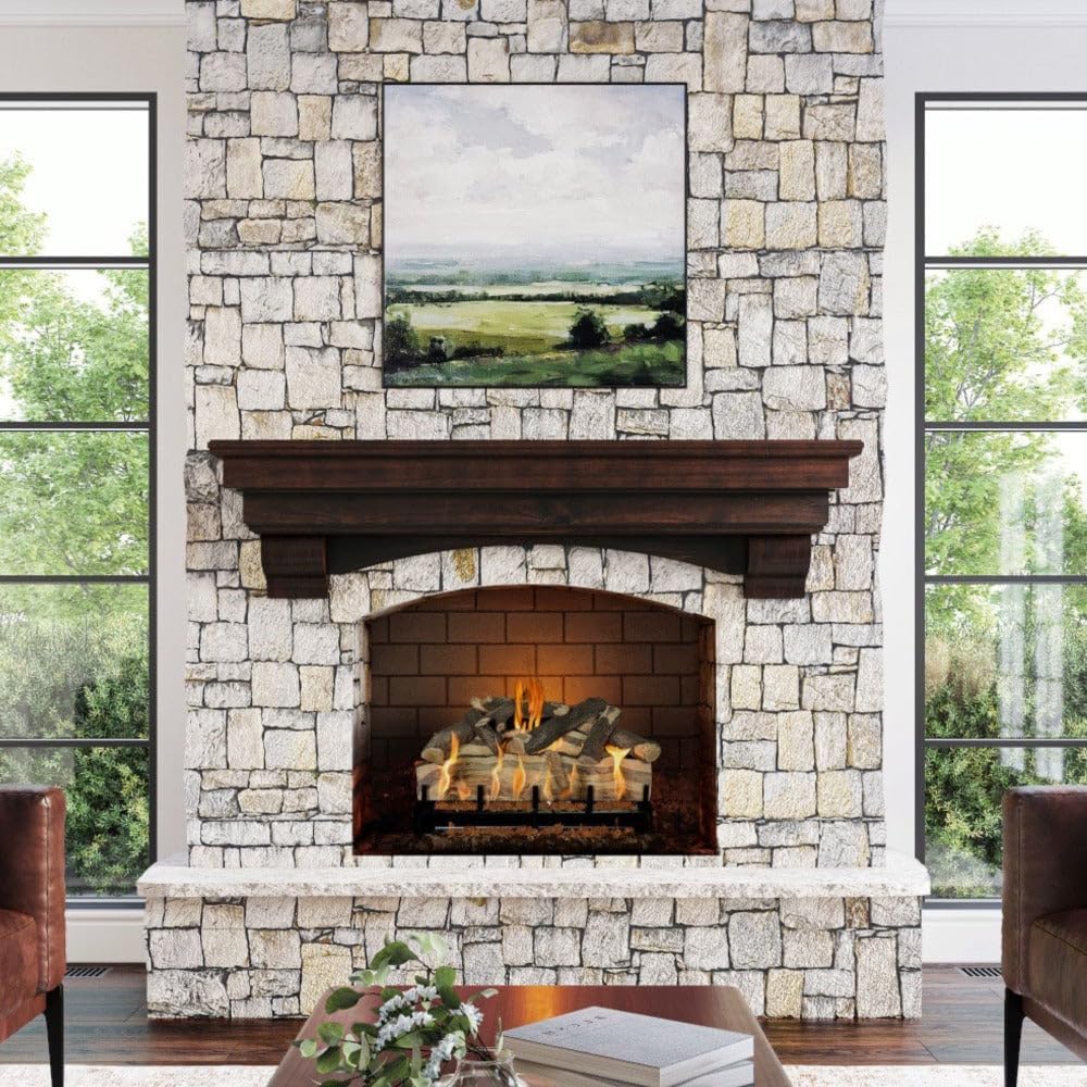 MANTELSDIRECT Mantels Direct Salem Wood Mantel Shelf with Arched Corbels - Cherry 60 Inch | Wooden Rustic Wall Mounted Shelf from Pine Wood - Perfect for Fireplaces, TVs & Décor