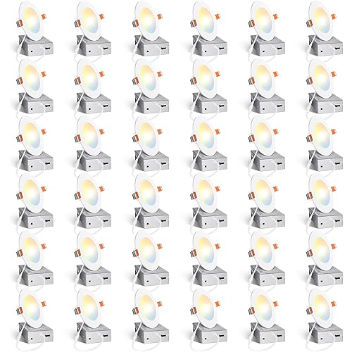 Amico 36 Pack 4 Inch 5CCT Ultra-Thin LED Recessed Light with Junction Box, 2700K/3000K/3500K/4000K/5000K Selectable, 10W Eqv 60W, Dimmable Can-Killer Downlight, 700LM High Brightness Downlight-ETL&FCC