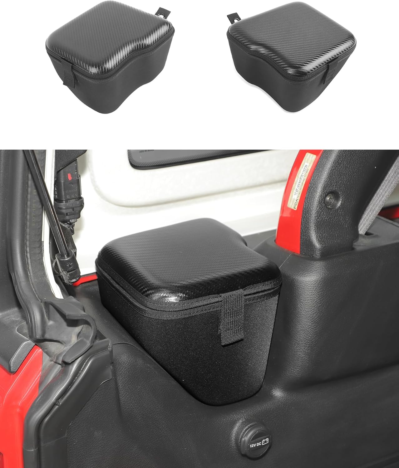 Hoolcar Carbon Fiber Rear Trunk Organizer Tray Box Compatible with 2018-2024 2025 Jeep Wrangler JL 4 Door 4XE Wheel Well Storage Bag Cargo Organizer Accessories, Right Left, with Lid and Zipper