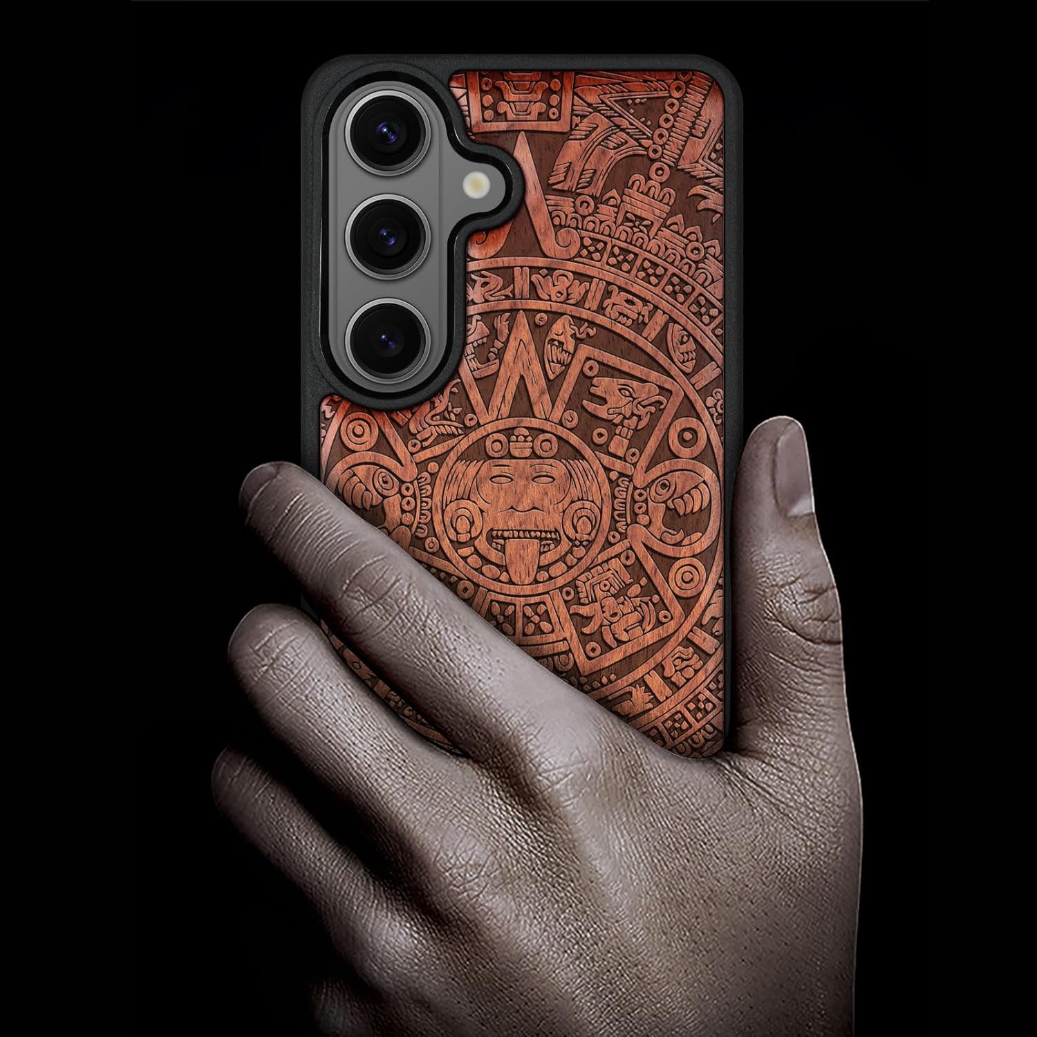 Carveit Magnetic Wooden Case for Samsung Galaxy S26 Case 2026, TPU Shockproof Cover & Wood Artisan Engraved, Compatible with MagSafe Wireless Chargers (The Maya Calendar) Rosy