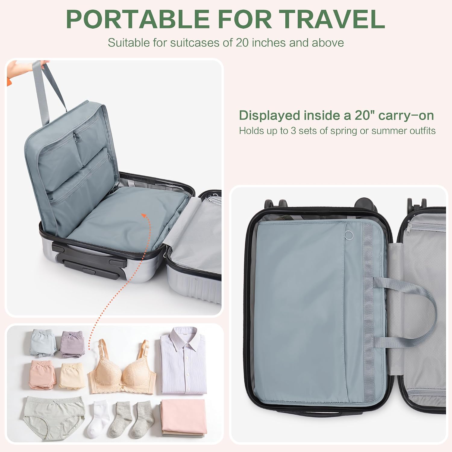 Hafmall Hanging Luggage Organizer Travel Closet for Carry-on, Portable 5 in 1 Storage Bag for Women, Foldable Packing Cube for Clothes, Travel Essentials, Blue