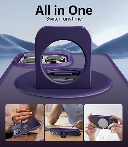 Miniatura 2 de Meifigno MagicRing Series - Funda diseñada para iPhone 15 Pro, soporte y soporte de anillo giratorio de 360, compatible con MagSafe, protección de