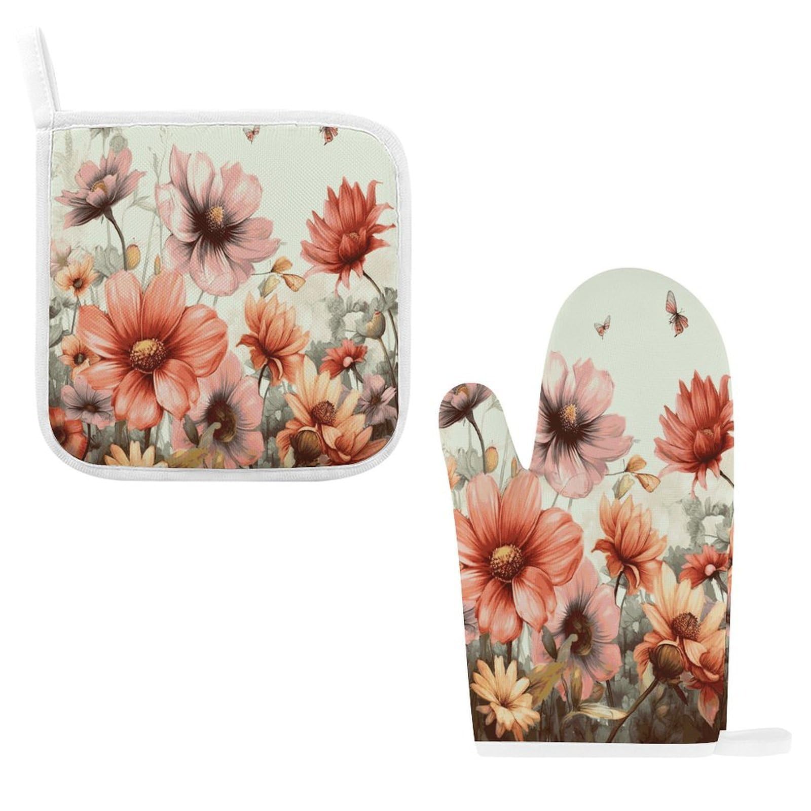 Fodpand Style Flower Floral Oven Mitts And Pot Holders Sets