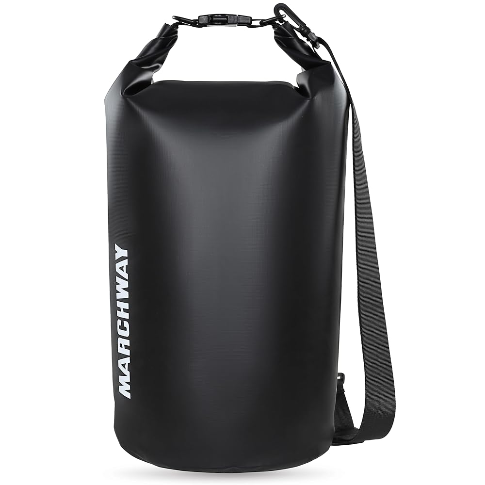 MARCHWAY Floating Waterproof Dry Bag Backpack 5L/10L/20L/30L/40L, Roll Top Sack Keeps Gear Dry for Kayaking, Rafting, Boating, Swimming, Camping, Hiking, Beach, Fishing (Black, 5L)
