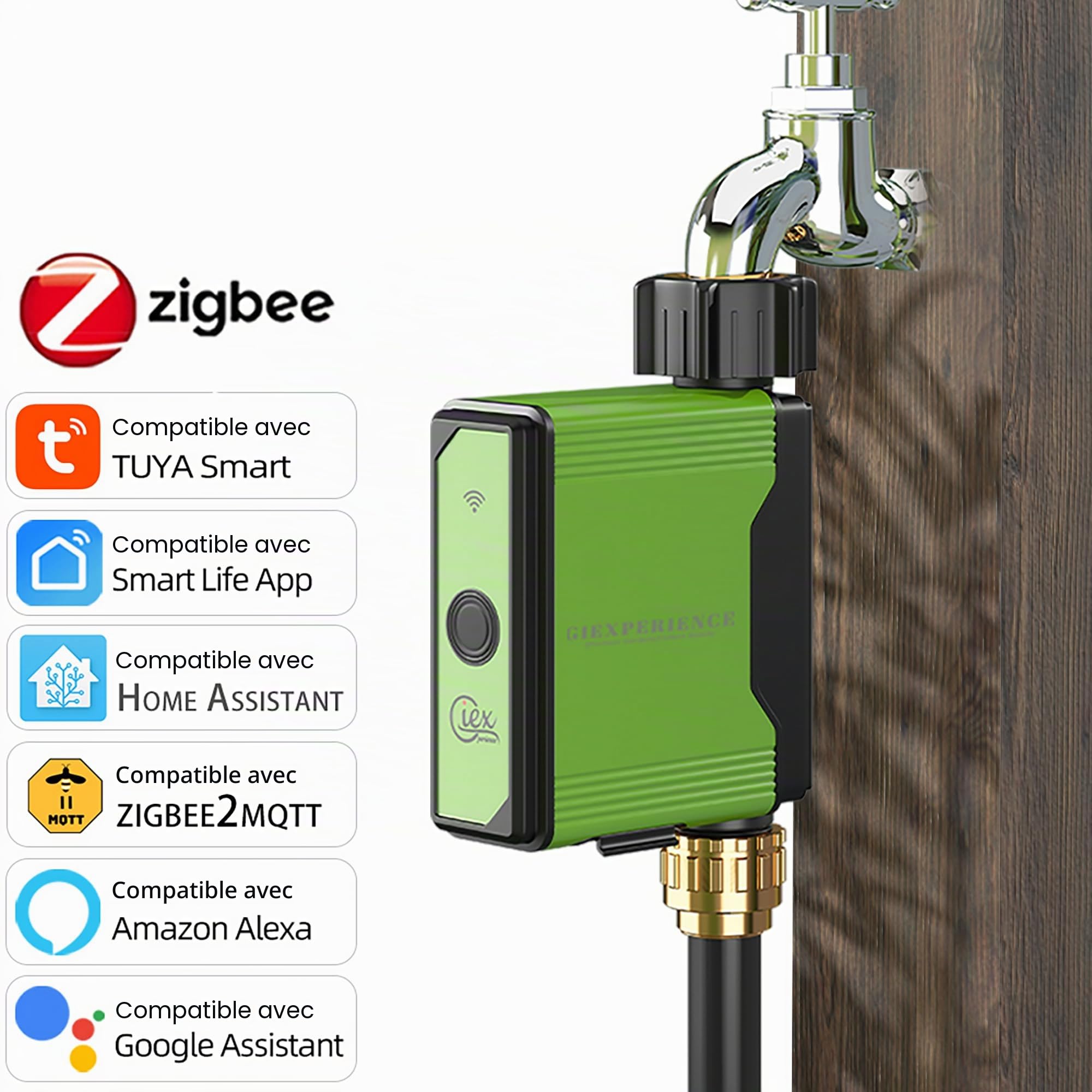 Minuteur d’arrosage ZigBee avec compteur d’eau, passerelle ZigBee requise, programmateur de robinet de jardin avec entrée en laiton, contrôle via Tuya Smart/Smart Life, compatible Home Assistant