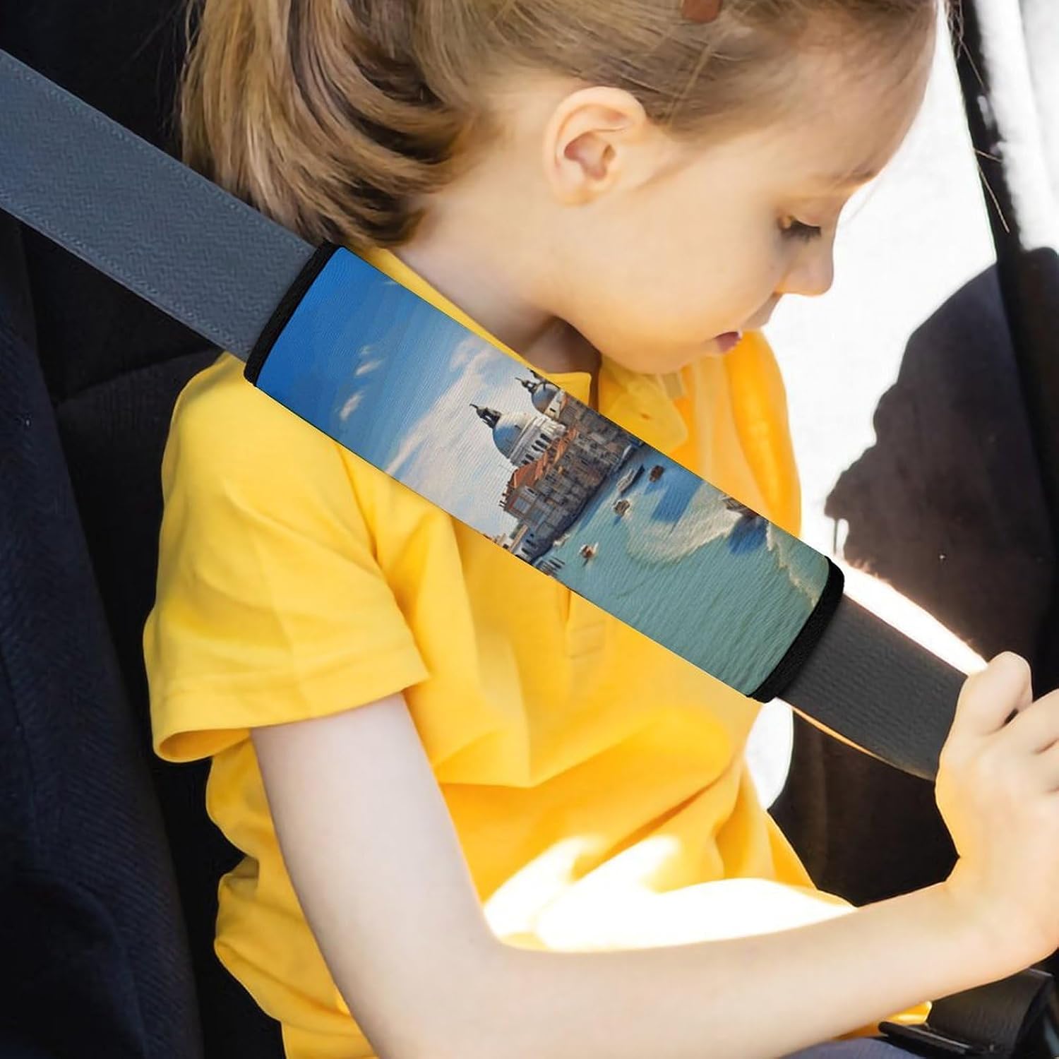 2 PCS Super Soft Car Seat Belt Pad, Cute Grand Canal in Italy Printed Waterproof Sweat-Absorbing Seat Belt Covers Backpack Shoulder Pad for All Car Seats Baby Strollers