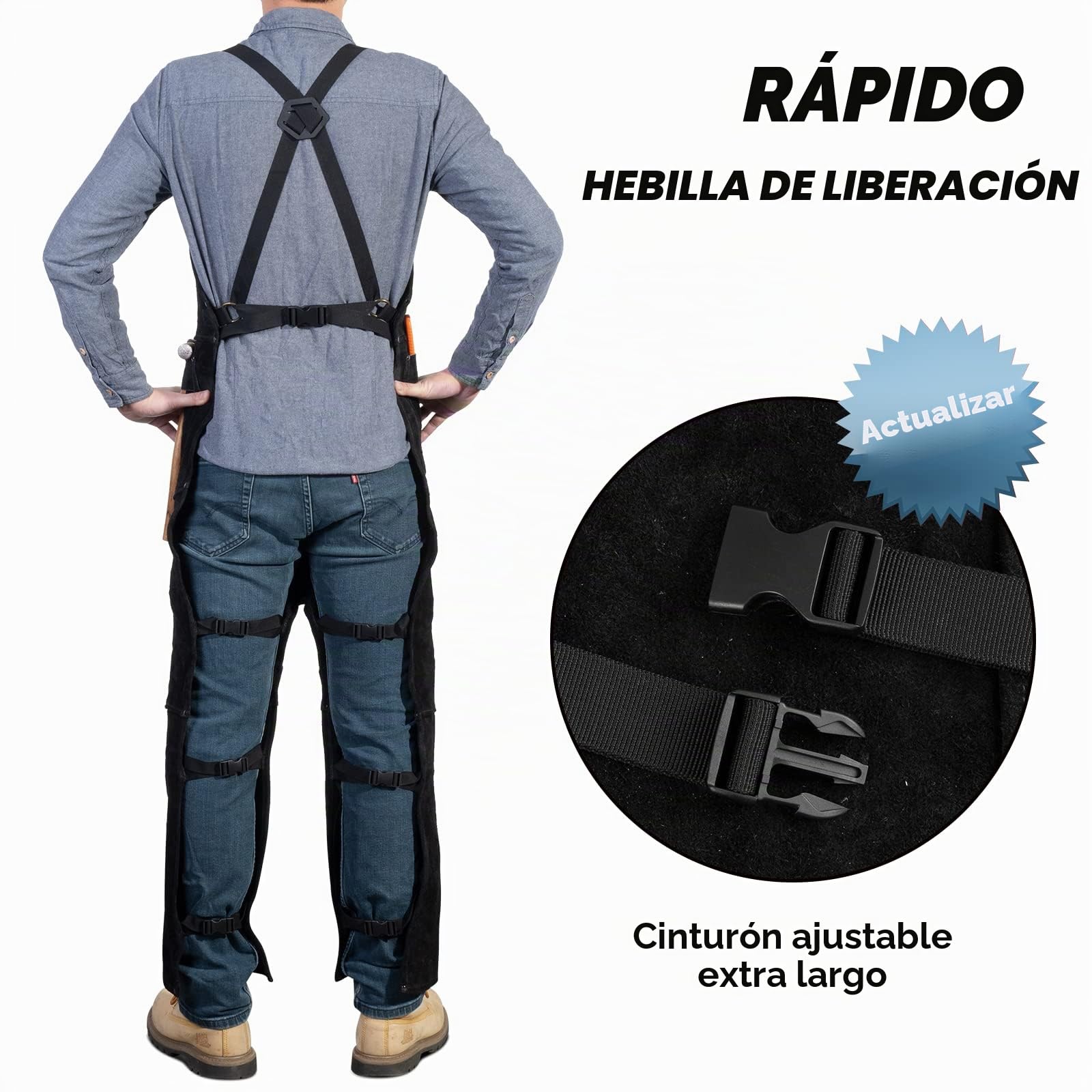 Delantal de soldadura de cuero con pierna dividida para hombres y mujeres, pantalones de soldadura de cuero vacuno resistente, delantal de forja